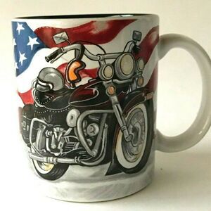 Patriotic Motorcycle Biker Coffee Mug Cup Harley Rider Bike USA American Flag